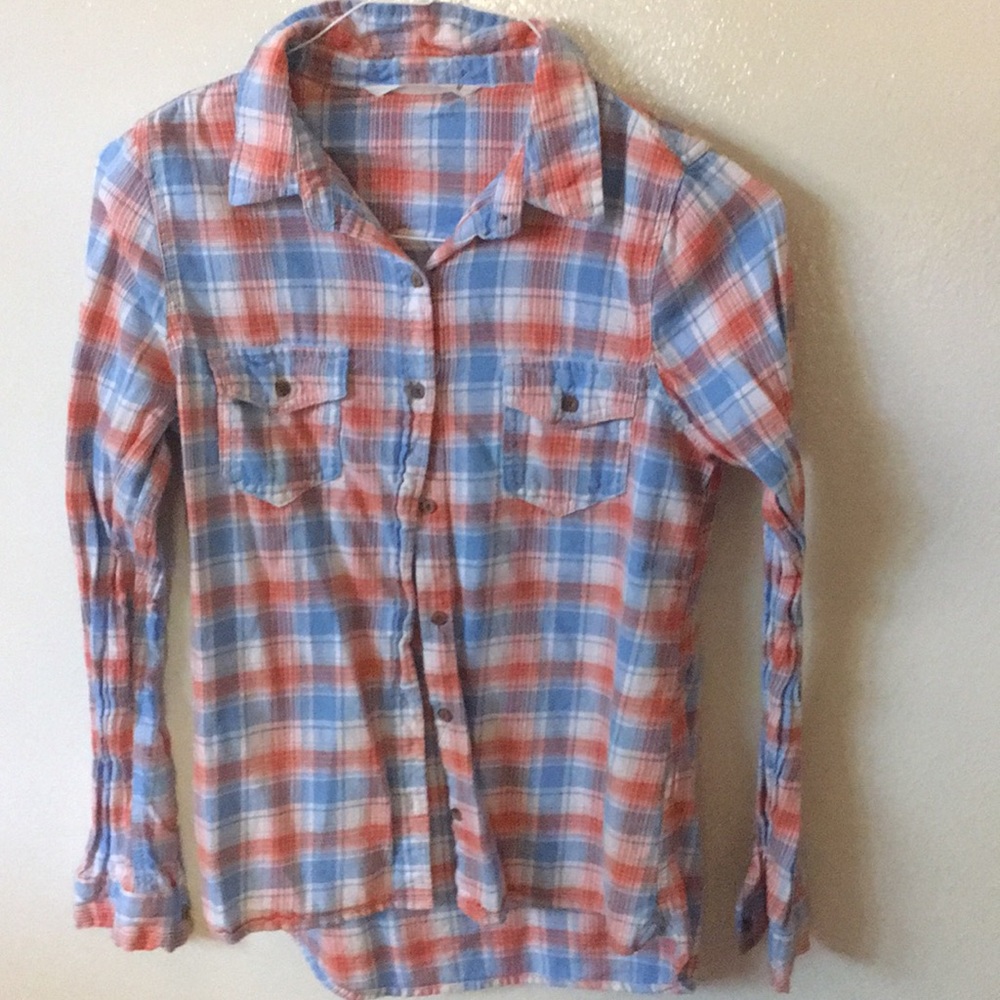Orange white and blue checker flannel.
